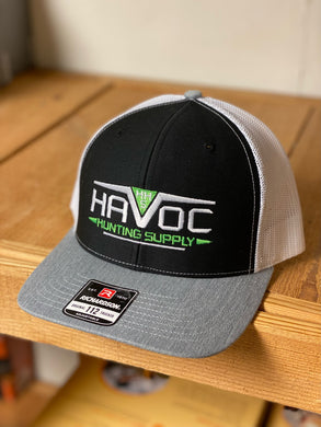 Havoc Hat- Black with White Netting with Grey Bill