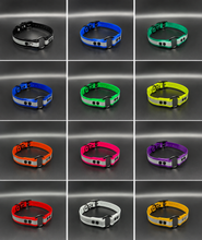 Load image into Gallery viewer, Black Metal Name Tag 19" Reflective Dayglo Collar with Black Hardware - 3/4" Wide