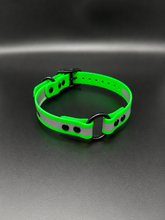 Load image into Gallery viewer, Black Metal Name Tag 19" Reflective Dayglo Collar with Black Hardware - 3/4" Wide