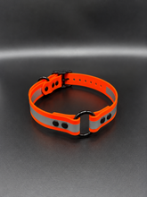 Load image into Gallery viewer, Black Metal Name Tag 19" Reflective Dayglo Collar with Black Hardware - 3/4" Wide