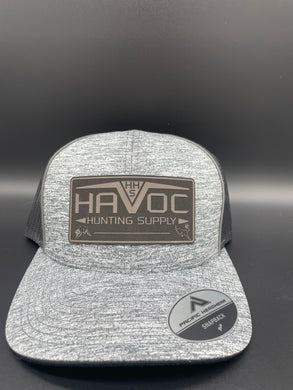Havoc Hat- Black/Light Charcoal- Black Netting with Leather Patch w/ Deer/Coon